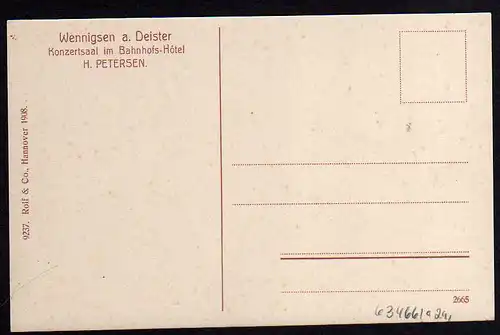 63466 AK Wennigsen a. Deister Konzertsaal im Bahnhofs Hotel H. Petersen 1908