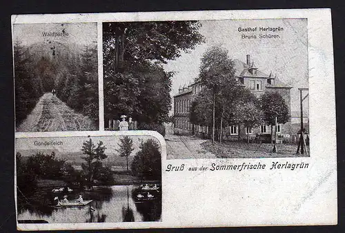 63236 AK Restaurant Gasthof Herlagrün Obercrinitz Schwan Teich 1912