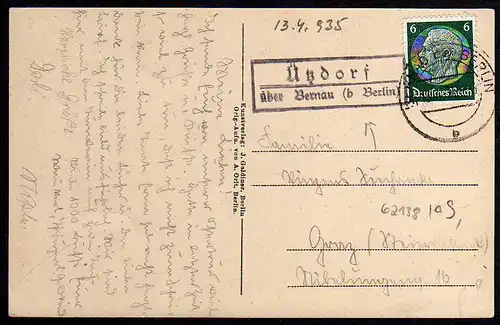 62138 AK Liepnitz See Landpoststempel Ützdorf  Bernau 1936