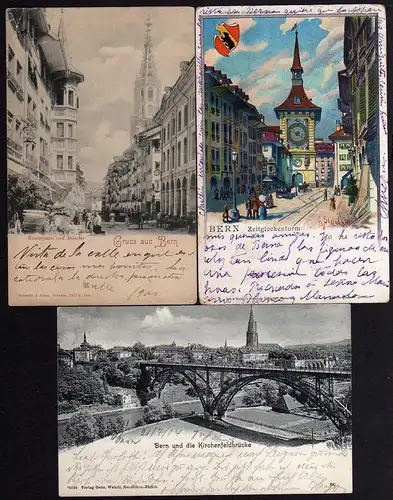 60755 3 AK Bern Kesslergasse um 1900 Zeitglockenturm Kirchenfeldbrücke 1904