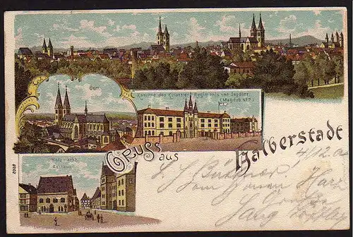 49920 AK Halberstadt 1904 Litho Holzmarkt Kaserne Dom