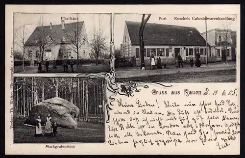 44433 AK Rauen 1905 Pfarrhaus Post Koschels Colonialwaren Markgrafenstein