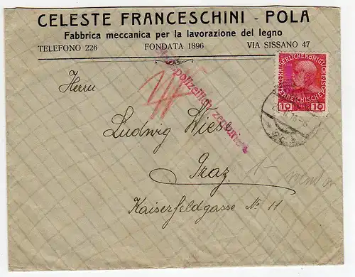 44273 Brief Pula Pola Kroatien Staatspolizeilich zensuriert 1916