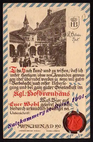 35289 AK München 1900 Kgl. Hofbräuhaus Reklame Stempel Salzkammergut Reise