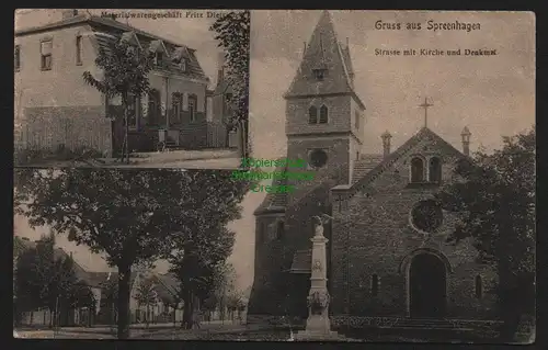 148014 AK Spreenhagen 1921 Kirche Denkmal Materialwarengeschäft Fritz Dietrich