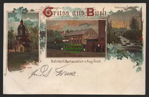 149018 AK Berlin Buch 1907 Litho Kirche Bahnhofs Restauration Groll Wasserfall