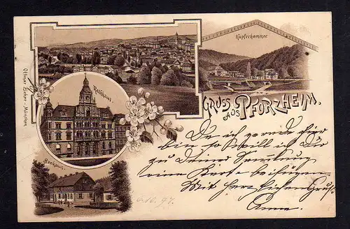 100040 AK Pforzheim Litho 1897 Seehaus Kupferhammer Rathaus