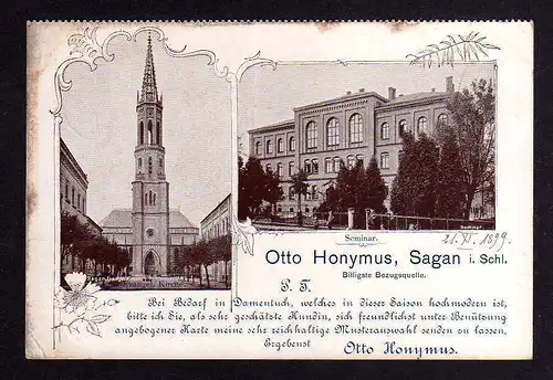 101795 AK Sagan in Schlesien Seminar Evangel. Kirche 1899