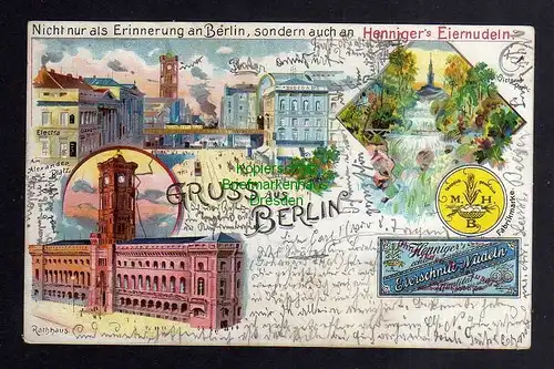 123468 AK Berlin 1900 Litho Electra Rotes rathaus Henningers Eiernudeln Reklame