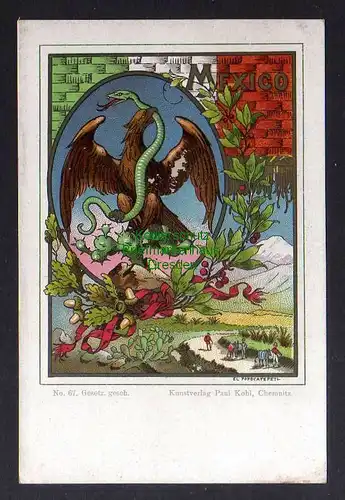 128269 AK Wappenkarte Mexico um 1900 Kunstverlag Paul Kohl Chemnitz
