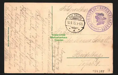 134388 AK Sulzburg Baden Waldluftkurort Friedrichshort 1915 Feldpost Lazarett