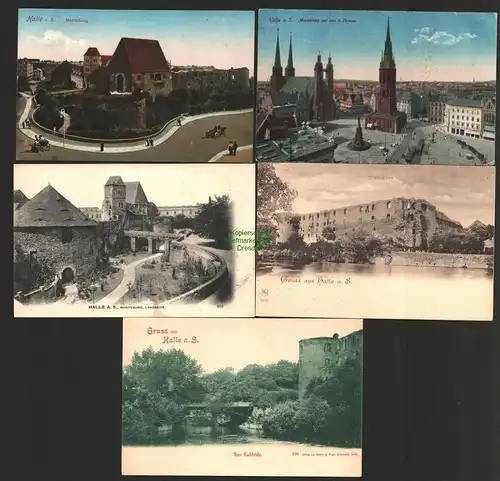 142786 5 AK Halle Saale Markt 1919 Moritzburg 1906 Neue Saalebrücke 1898