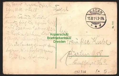 143926 AK Sagan Zagan Kais. Post Kriegerdenkmal Gnadenkirche 1915 Feldpost