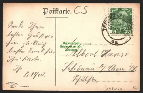 144160 AK Teplitz Teplice Schönau 1912 Gasthaus zum Kaisergruss