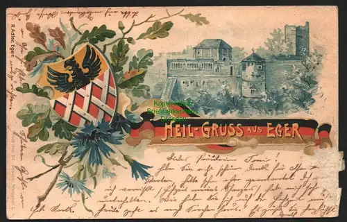 144102 AK Heil Gruss aus Eger Wappen Litho 1901 Kaiserburg
