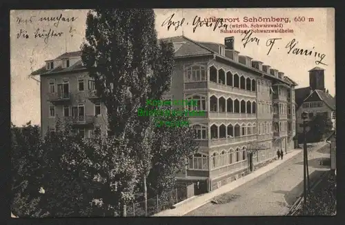 143997 AK Schömberg Kr. Calw 1912 Sanatorium Schwarzwaldheim württ. Schwarzwald
