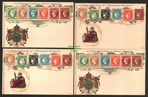 143835 4 Briefmarken AK Frankreich Le Premiers Timbres de l`Empire Francaise