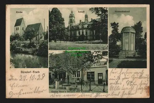 146747 AK Bärsdorf-Trach Niedzwiedzice 1928 Kirche Schloß Heldendenkmal Kaufhaus