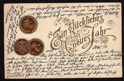 35237 AK Glückliches Neues Jahr 1904 geprägt Prägekarte 10 Mark Preussen