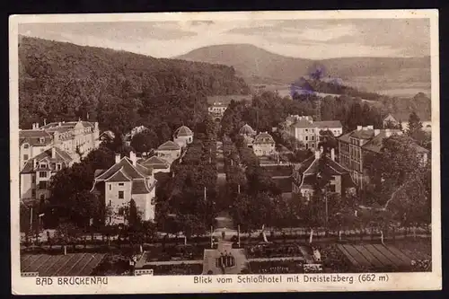 38581 AK Bad Brückenau 1927 Blick vom Schloßhotel mit Dreistelzberg