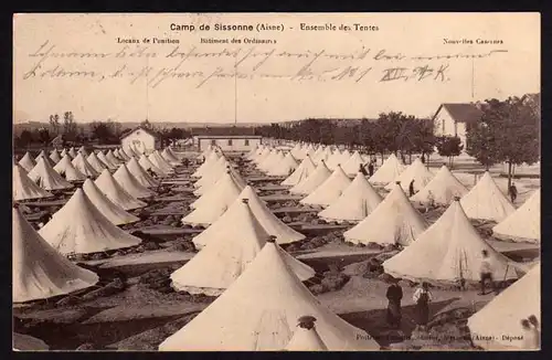 38494 AK Camp de Sissonne Aisne Ensemble des Tentes Feldpost 1914