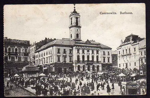 60460 AK Czernowitz Tschernowitz Rathaus Marktplatz Markttag 1917 Feldpost