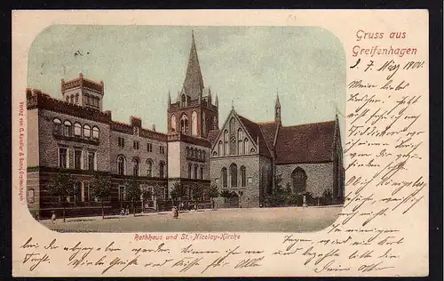 66663 AK Greifenhagen Rathaus St. Nicolai Kirche 1900