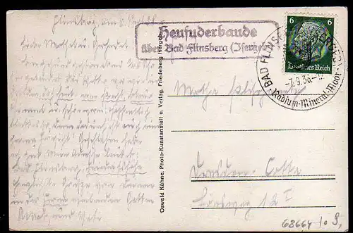 68664 AK Bad Schwarzbach 1936 Heufuderbaude Flinsberg