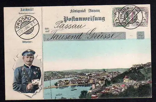 72998 AK Passau AK Postanweisung Postbote Briefträger 1907