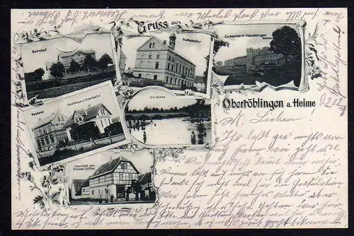 79453 AK Oberröblingen 1908 Sangerhausen Postamt Bahnhof Gasthaus zur Eisenbahn