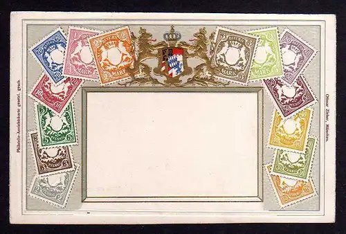 93990 Ottmar Zieher München Briefmarken AK Wappen Bayern geprägt Marken von Baye