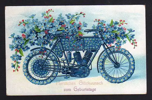 92832 AK Fahrrad All Heil Blumen Rad mit Motor Künstlerkarte Berlin 1908