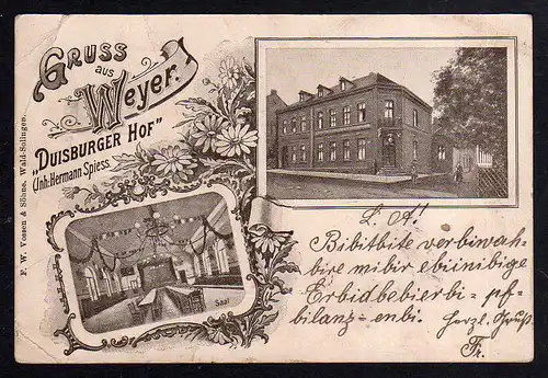 95900 AK Weyer bei Solingen 1903 Gasthaus Gasthof Duisburger Hof
