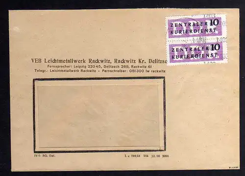 B1545 DDR ZKD 2x 10 Kontrollzahl 1403 Brief Delitzsch geprüft BPP VEB Leichtmeta