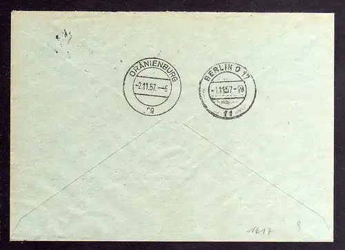 B1617 DDR Aufdruck Kontrollzahlen 1604 Berlin ZKD 15 Brief VEB Stahl- und Montag