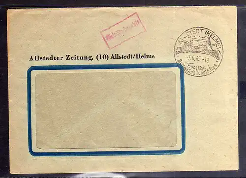B204 SBZ Gebühr bezahlt 1945 Brief Allstedt Helme 1945 Allstedter Zeitung