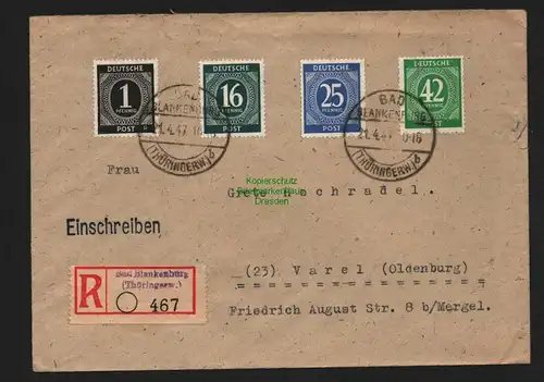 B4595 Alliierte Besetzung Brief Bad Blankenburg Einschreiben 1947 930 Ziffer 42