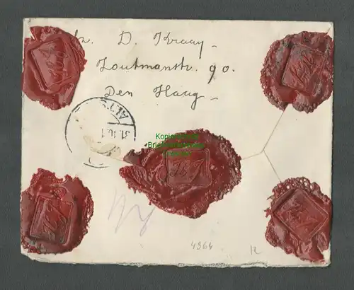 B4964 Brief Niederlande 1913 Wertbrief Valeur S´Gravenhage nach Dresden 5 Siegel