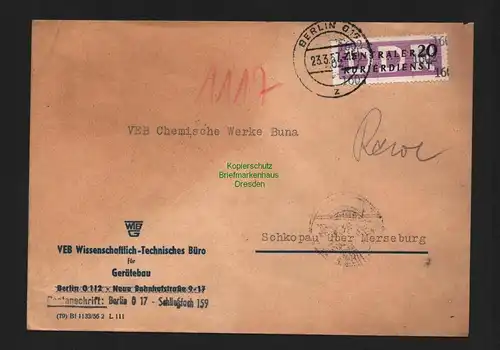 B4788 DDR ZKD B 11 Brief Berlin VEB 23.3.57 Frühverwendung vor Ausgabetag 1.4.