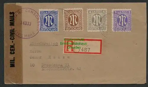 B6990 Brief Ludwigsburg Einschreiben Military Censorship 14333 nach Dresden 1946