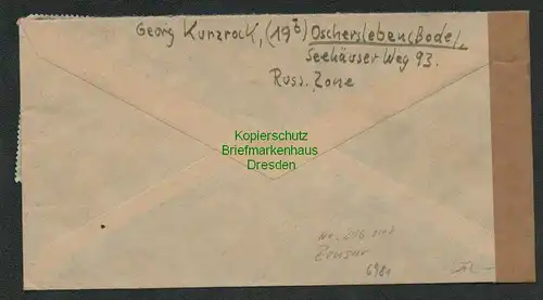 B6981 Brief SBZ 2x 216 nach Hamburg Britische Zensur 4513
