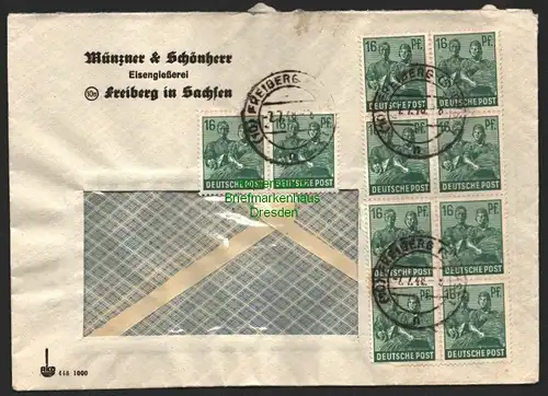 B8740 Brief Währungsreform 1948 Zehnfachfrankatur 10 x 16 Pfg. Freiberg -2.7.48