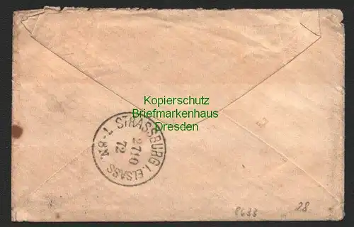 B8633 DR 19 grosses Brustschild Colmar Hufeisenstempel 1872 nach Strasbourg