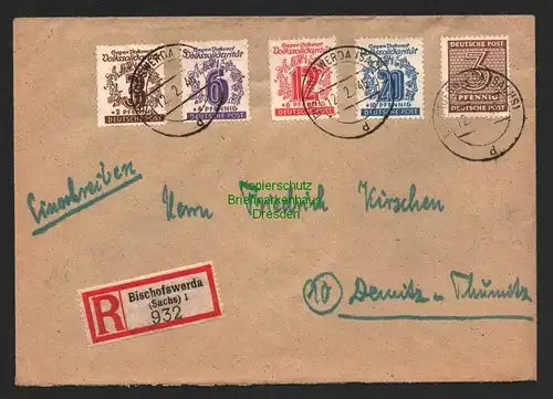 B8577 R-Brief Einschreiben SBZ 146 MiF Bischofswerda 1946 nach Demitz-Thumitz