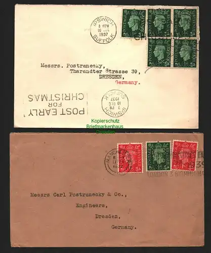 B8554 2 Briefe Großbritannien Manchester Perfin N B I Co Ipswich 1937 B S & S