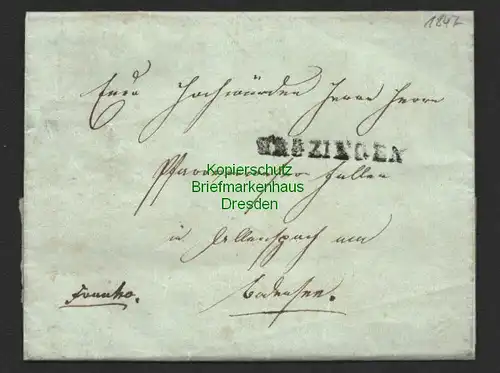 B8623 Faltbrief Krozingen geschrieben in Heitersheim 1847