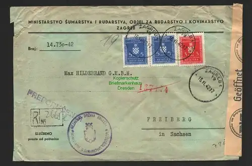 B8780 Kroatien 3x 9 Brief Zagreb verschiedene Zensur Stempel 1942