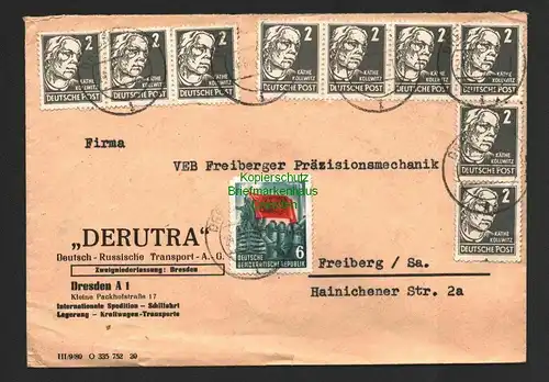 B8690 DDR Brief 1953 9x 327 Köpfe 2 DERUTRA Deutsch-Russische Transport AG
