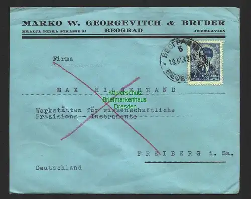 B8772 Serbien 7 Brief Belgrad 1942 nach Freiberg