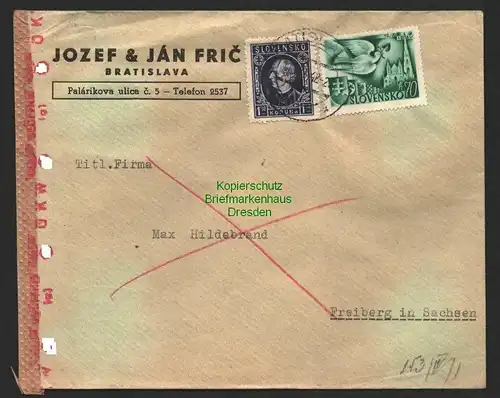 B8790 Slovakei Jozef & Jan Fric Bratislava 1942 verschiedene Zensur Stempel OKW